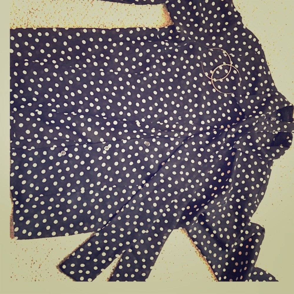 Button up sheer blouse in polka dot navy